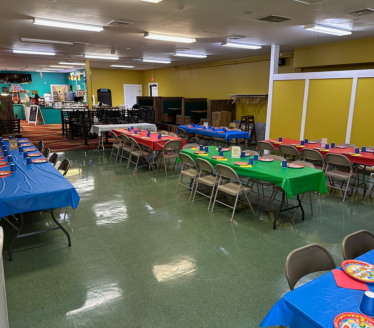 Birthday party set up at fun center.
