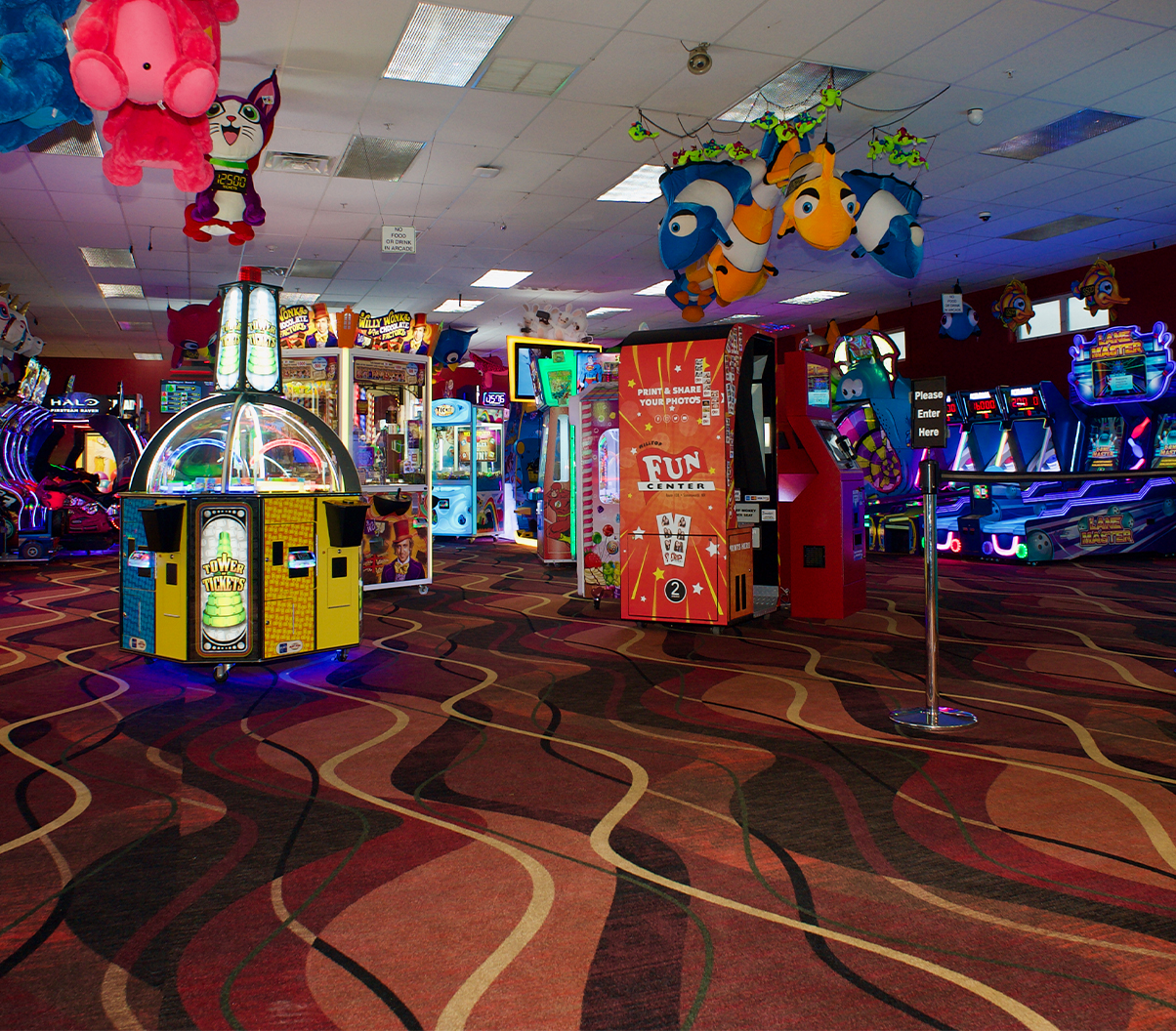 Arcade and prizes at fun center.