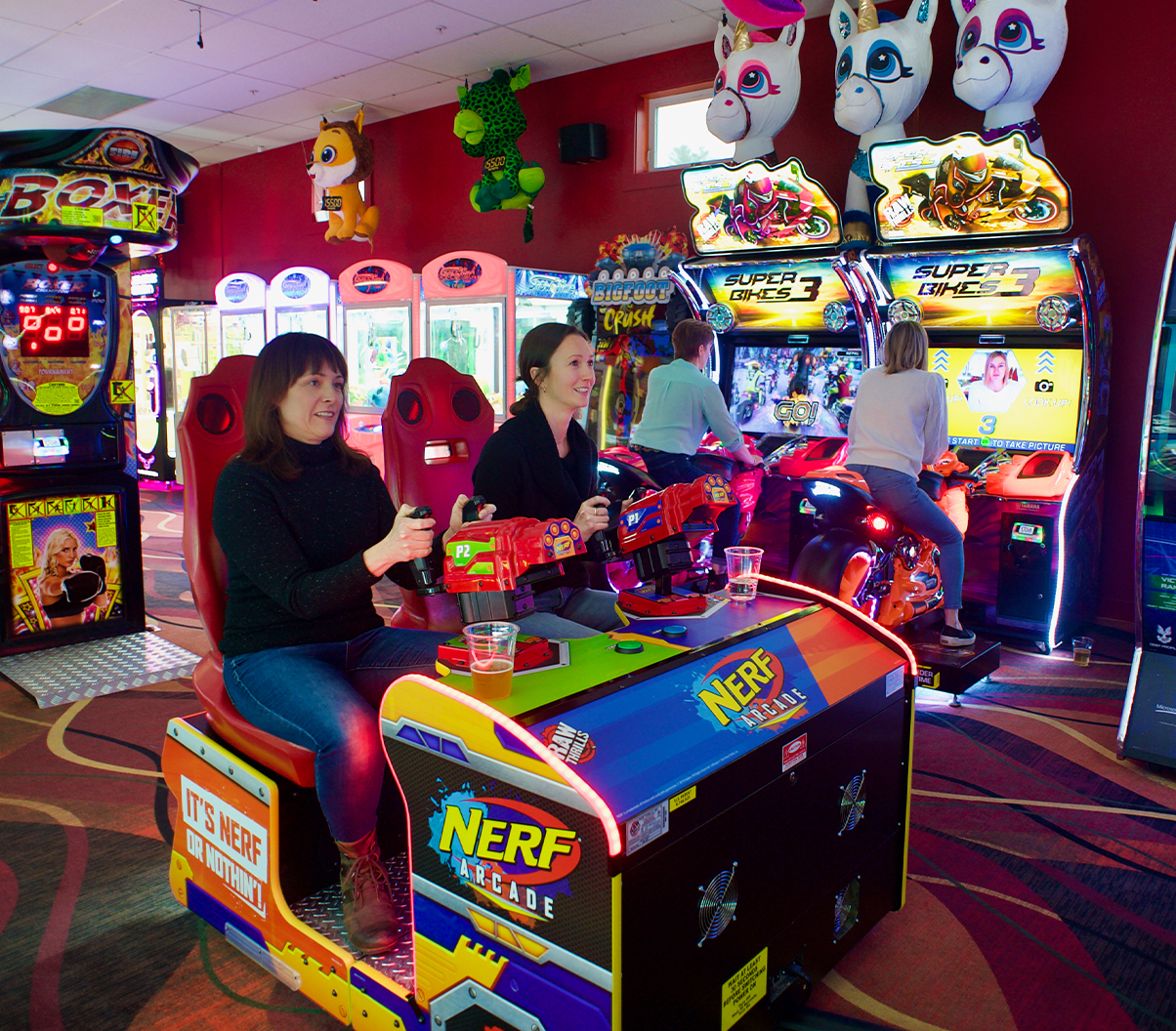 Corporate event in arcade.