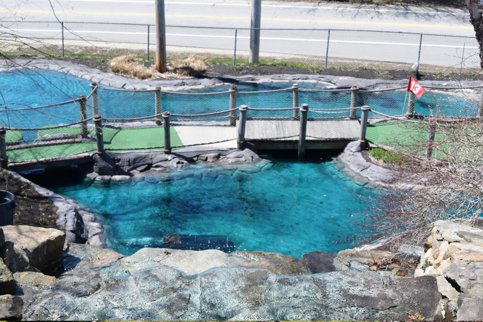 mini golf waterfall and ponds